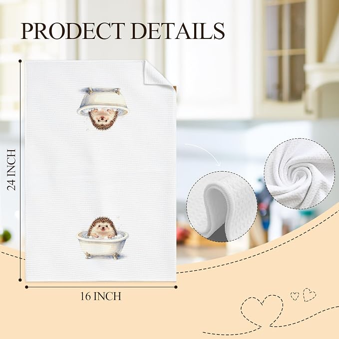 Funny Hedgehog Bathroom Hand Towels, Hedgehog Lover Gifts, Humor Bathing Hedgehogs Animal Decorative Hand Towels for Bathroom Washroom Restroom, 16x24 Inch Set of 3