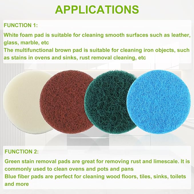 16pcs Electric Cleaning Brush Pad Set 4 Foam Pads 4 Kitchen Mats 4 Heavy Duty Pads 4 Microfibre Pads fit for Bosch Home/Garden 6033 Battery Cleaning Brush
