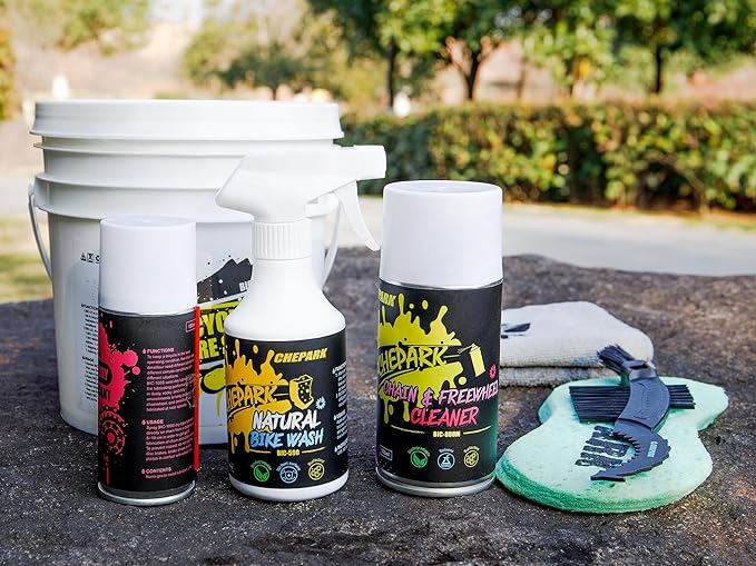 CHEPARK Cleaning Kit-Bike Wash & Drivetrain Essentials Kit with bike clean,Bicycle Degreaser,dry Lubricant,Cleaning Brush Tool-Bike Maintenance for Mountain Road Gravel Bikes