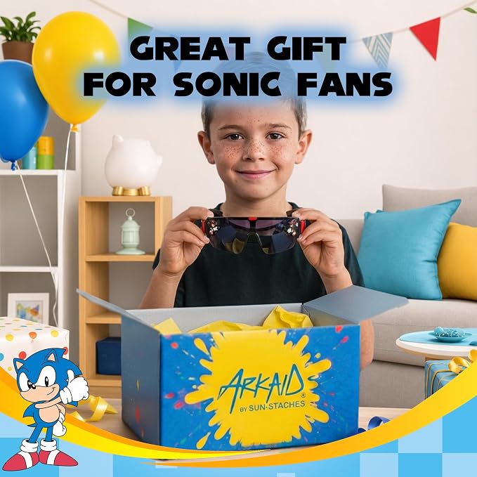 ARKAID Sonic the Hedgehog Boys Sunglasses | 100% UV Protection | Official Sega Sonic the Hedgehog Boys Sunglasses | Impact Resistant | Gift Idea | Fits Most Kids