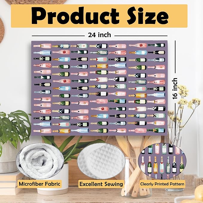Purple Champagne Kitchen Towels, Champagne Accessories Home Bar Bathroom Decor, Champagne Gifts for Women, Cocktail Gift Bachelorettes Decorative Tea Dish Towels 16x24 Inch