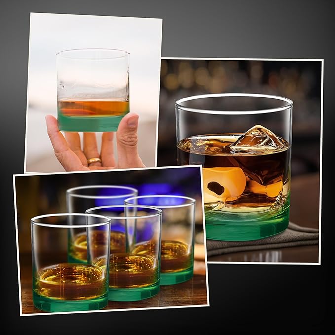 DISCOUNT PROMOS Lexington Rocks Whiskey Glass 10.5 oz, Set of 12, Bulk Pack - Perfect for Scotch, Bourbon, Whiskey, Cocktail - Green