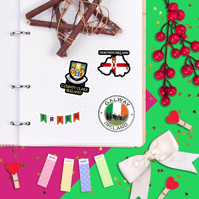 Ireland Stickers, Irish Stickers for Water Bottle and Laptop - Ireland Party Supplies & Decorations, Waterproof Vinyl Decals, Gifts for Women & Men