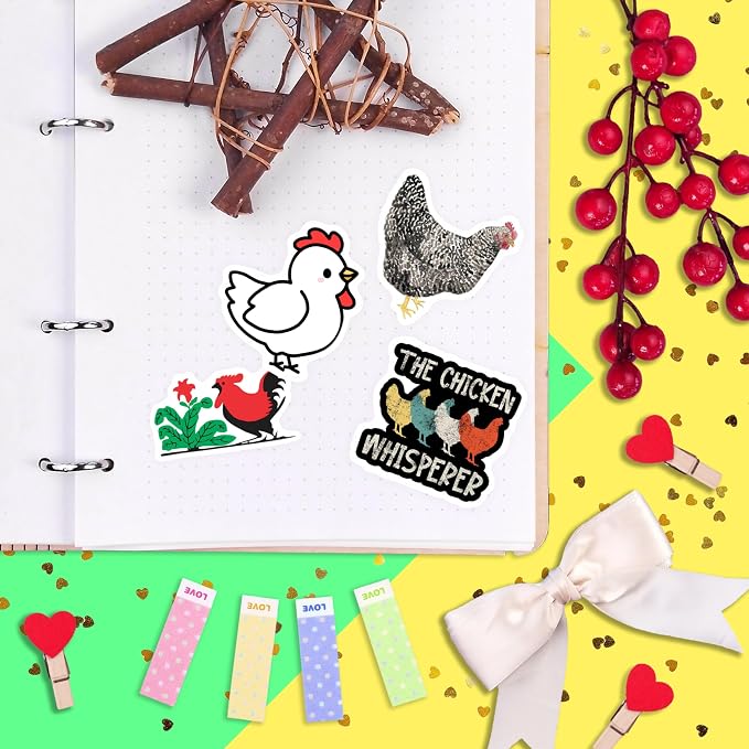 Chicken Stickers for Water Bottle and Laptop - Chicken Party Supplies & Decorations, Waterproof Vinyl Decals, Cute Animal and Farm Stickers, Gifts for Women & Men