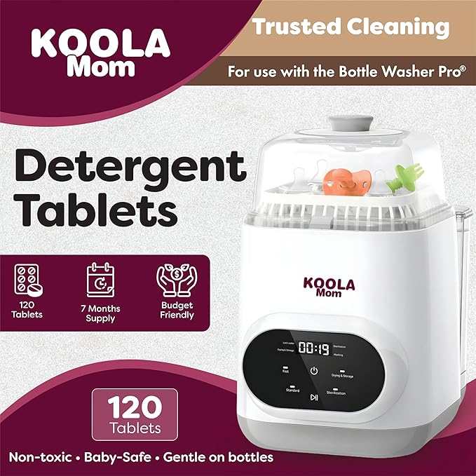Official Detergent Washing Tablets For Momcozy Baby Breeza & All Bottle Washers - Removes Milk Film & Odor - Non-Toxic, Fragrance-Free Cleaner for Bottles & Pump Parts - 120 Count KOOLA Mom