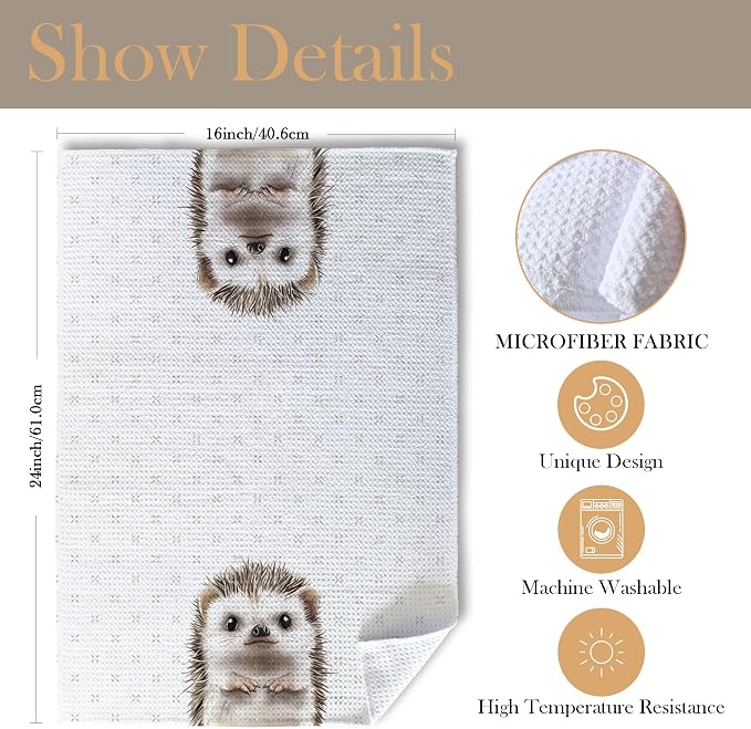 Cute Hedgehog Bathroom Hand Towels, Kids Bathroom Decor, Hedgehog Gifts, Forest Animal Nursery Decorative Hand Towels for Kids Bath Room Washroom Toilet, 16x24 Inch