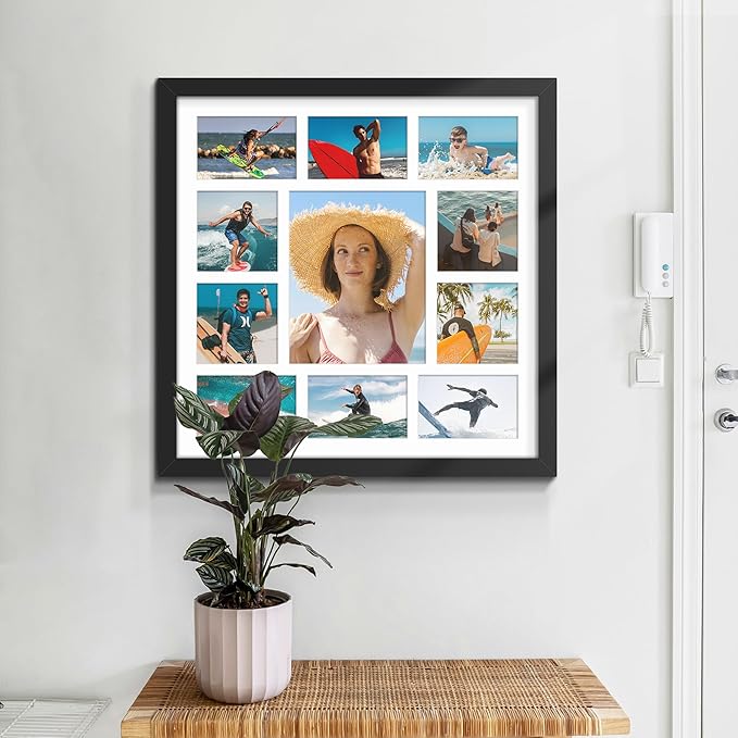 20x20 Collage Picture Frames Display One 8x10 Inch and Six 4x6 and Four 5x5 Photos Collage Wall Decor Wall Hanging or Tabletop Black