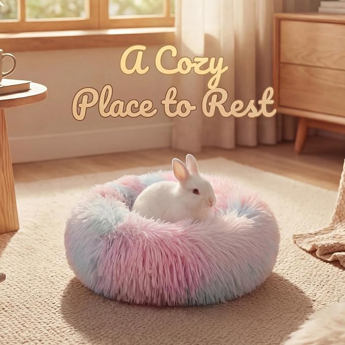 Guinea Pig Bed for Small Animal for Dwarf Rabbits/Hamster/Hedgehog/Ferrets | 11.8 Inch Small Animal Beds Washable,Hideout Soft & Comfortable Donut Bed,Rainbow