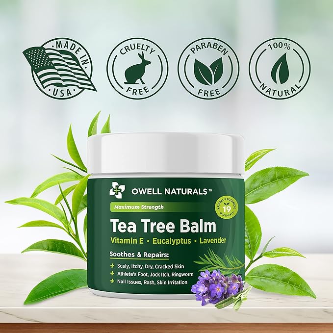 OWELL NATURALS Tea Tree Antifungal Balm – Soothing & Fast-Acting Relief for Athlete’s Foot, Jock Itch, Dry Cracked Skin, and Rashes – Natural Healing Ointment for Feet & Body, 2 oz