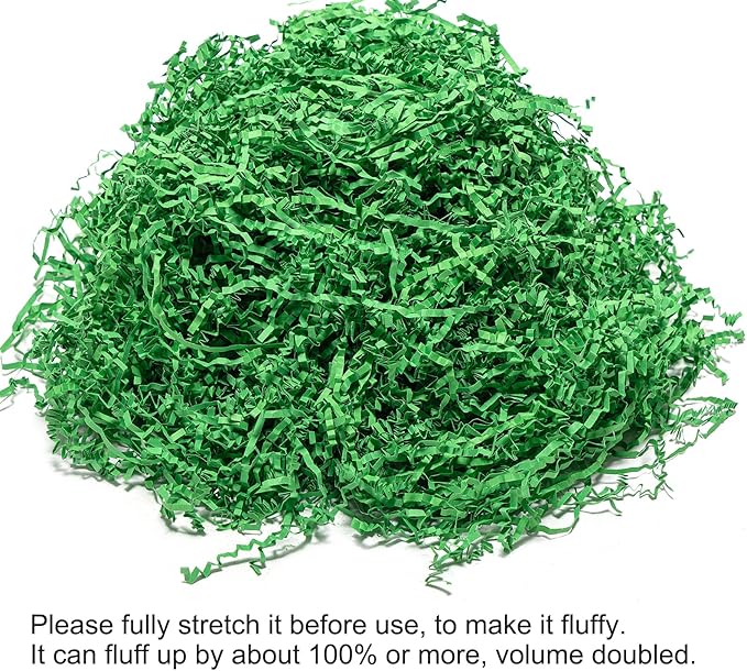 Mefleet 1/2 LB Crinkle Cut Paper Shred Filler 8 oz Green Crinkle Shredded Paper for Gift Box - Gift Basket Bag Filler - Grass Cushion Stuffing for Easter, Mother's day, Holiday Packaging Wrapping