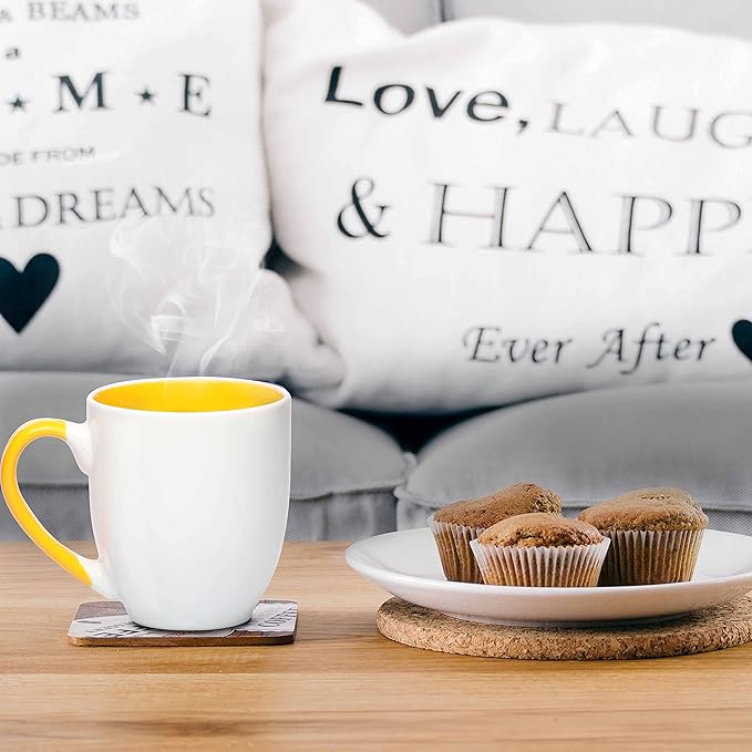 DISCOUNT PROMOS Bistro Style Large Coffee Mugs 16 oz. Set of 10, Bulk Pack - Perfect for Coffee, Tea, Espresso, Hot Cocoa, Other Beverages - Yellow