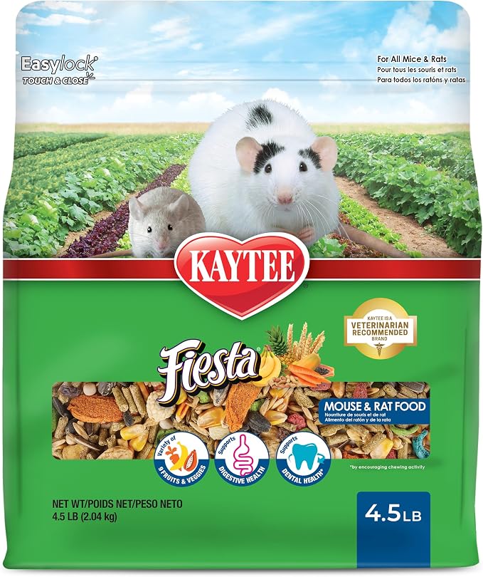 Kaytee Fiesta Mouse & Rat Food, Nutritious Blend, 4.5 Pounds | More mealtime fun. Mouse food blend. Fruits, veggies, rat enrichment