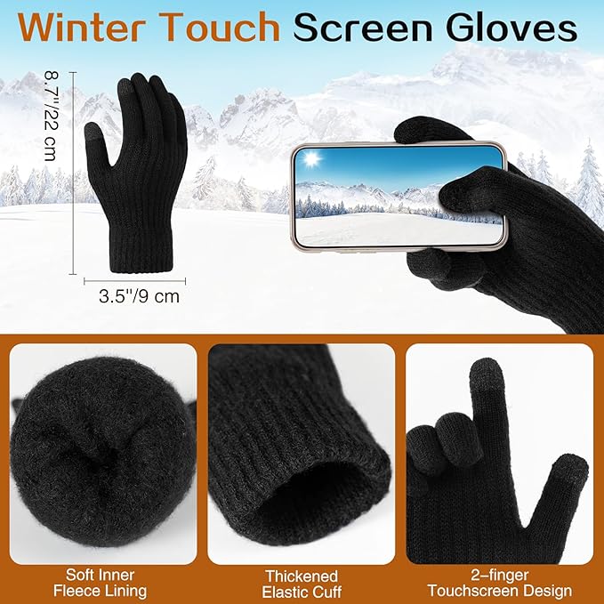Winter Beanie Hat Scarf Gloves Set for Men Women, Slouchy Mens Winter Clothes Hats Neck Warmer Touchscreen Gloves