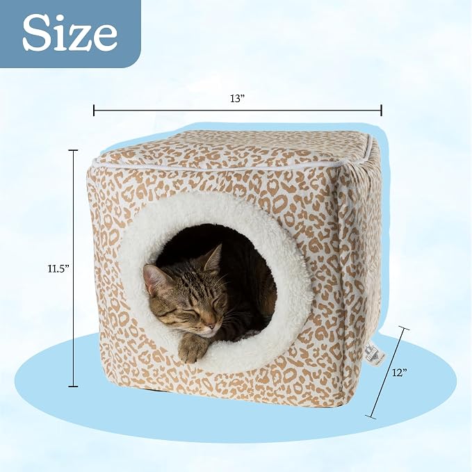 Cat House - Indoor Bed with Removable Foam Cushion - Cat Cave for Puppies, Rabbits, Guinea Pigs, and Other Small Animals by PETMAKER (Animal Print)