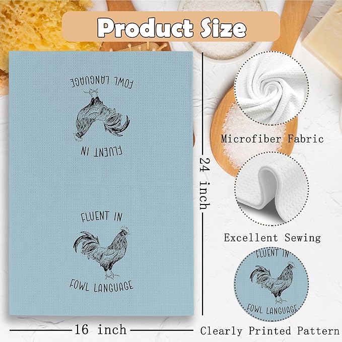 Chicken Kitchen Towels Funny Blue Dish Towel with Sayings 16x24 Inches, Chicken Lovers Gifts Decorative Absorbent Dishcloths Tea Towels for Kitchen Bathroom Decor, Humorous Gifts for Women Men