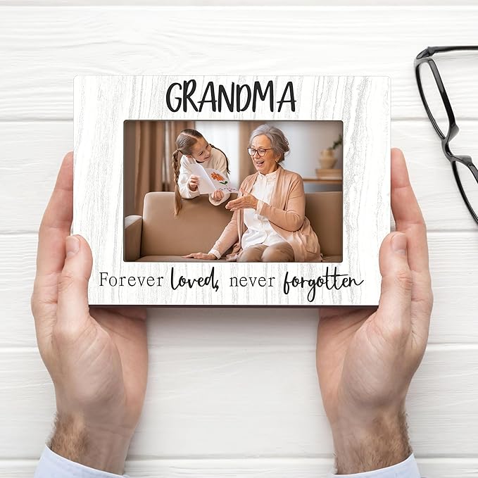 Grandma picture Frame,White Wood Sentiments “Forever Love Never Forgotten” Picture Frame, Thoughtful Photo Gift for Grandma, Elegant Tabletop and Desk Display