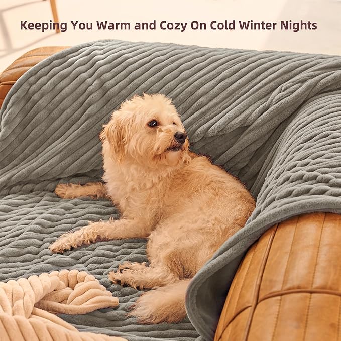 GOTCOZY Electric Blanket Heated Throw 50''X60''- Ribbed Faux Fur Heated Blanket with 4 Heating Level & 3 Hour Auto Off Heating Blanket, ETL&FCC Certified Machine Washable(Gray)
