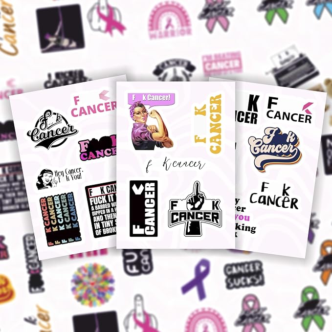 100Pcs F_ck Cancer Stickers for Water Bottle and Laptop - F_ck Cancer Party Supplies & Decorations, Waterproof Vinyl Decals, Awareness and Support Stickers, Gifts for Women & Men