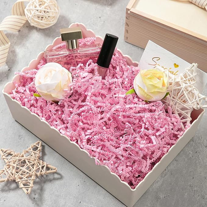 Mefleet 1/2 LB Crinkle Cut Paper Shred Filler 8 oz Light Pink Crinkle Shredded Paper for Gift Box - Gift Basket Bag Filler - Grass Cushion Stuffing for Valentine's Day, Birthday Packaging Wrapping