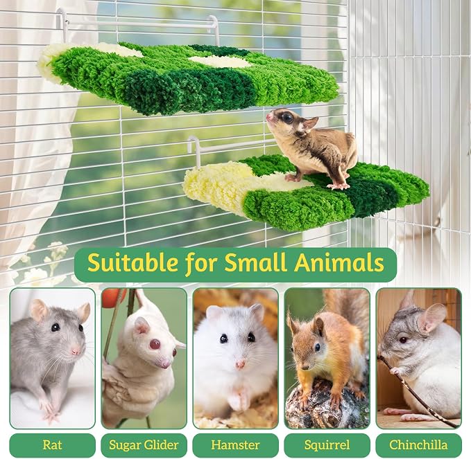 Rat Cage Platform 2Pcs Rat Cage Accessories with Warm Velvet, Sugar Glider & Chinchilla Toy Cage Hanging Shelf Stand, Rest Perch Fit Squirrel Gerbil Mouse Green Pet Standing Jumping(Large)