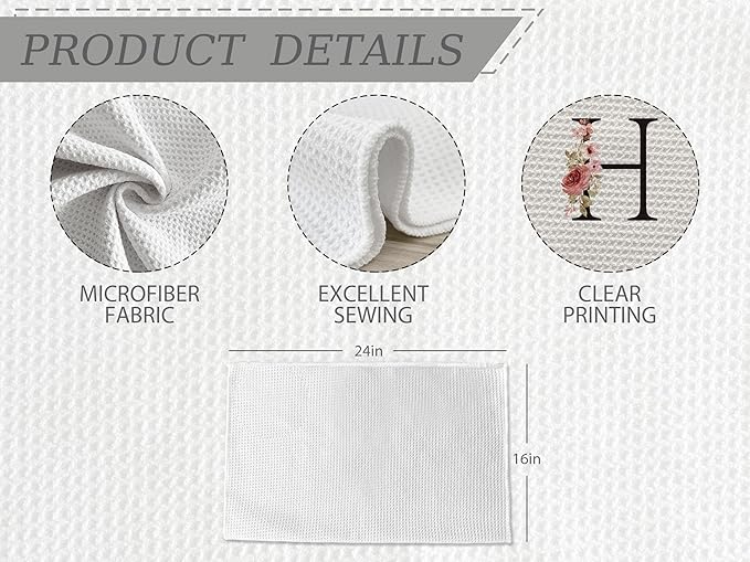 Kitchen Towel, Mode Monogram Personalized Gifts Letter H Kitchen Towel for Dinning Bathroom, Kitchen Towel and Dishcloths Sets Christmas Birthday Gifts for Women 16×24 Inches