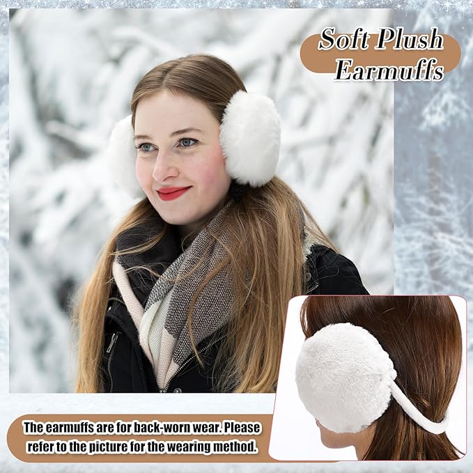 SATINIOR 5 Pcs Winter Hat Scarf Gloves Set Fleece Warm Lined Knit Beanie Hat Touch Screen Earmuff Gloves Warmer for Women(White,Fresh Style)