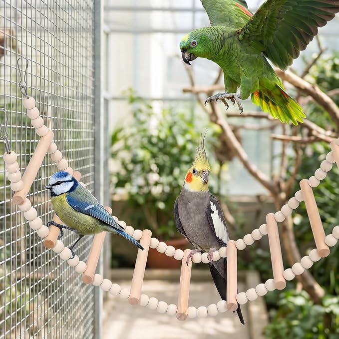 Bird Ladder Bridge, 4.52 X 24.4 Inch Natural Wooden Hamster Ladder Bridge Birds Hamster Climbing & Swing Toy, Bird Cage Ladders Cage Accessories for Birds Rats Parrots Squirrel Cockatiels