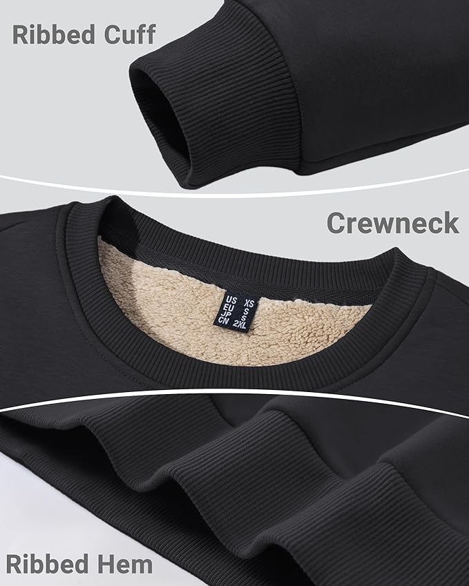Boladeci Men's Full Sherpa Lined Crewneck Sweatshirts Heavy-weight Fleece Pullover Thick Thermal Long Sleeve Cotton