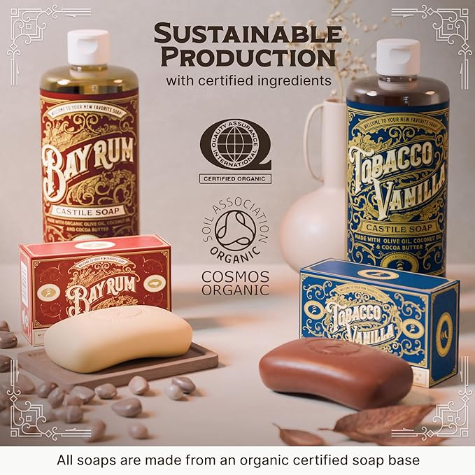 Carolina Castile Soap Vegan Bay Rum Castile Bar Soap – 6 Bars of Natural Soap for Men, Women, and Kids – Gentle, Hydrating Castile Soap Bars with Organic Cocoa Butter and Olive Oil, 5 Oz. Each