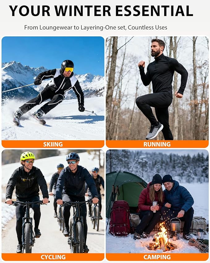 1 or 3 Pack Mens Long Johns Thermal Pants, Fleece Lined Lightweight Base Layer Bottoms, Compression Leggings Winter Gear
