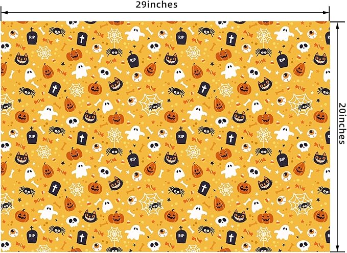 PlandRichW Halloween Wrapping Paper 12 Sheets Folded for Boys Girls Kids Man Women,Pumpkin Spooky Witch Hat Bat Halloween Decorations,Holiday,Party,Baby Shower Present Packing Each 20" X 29"