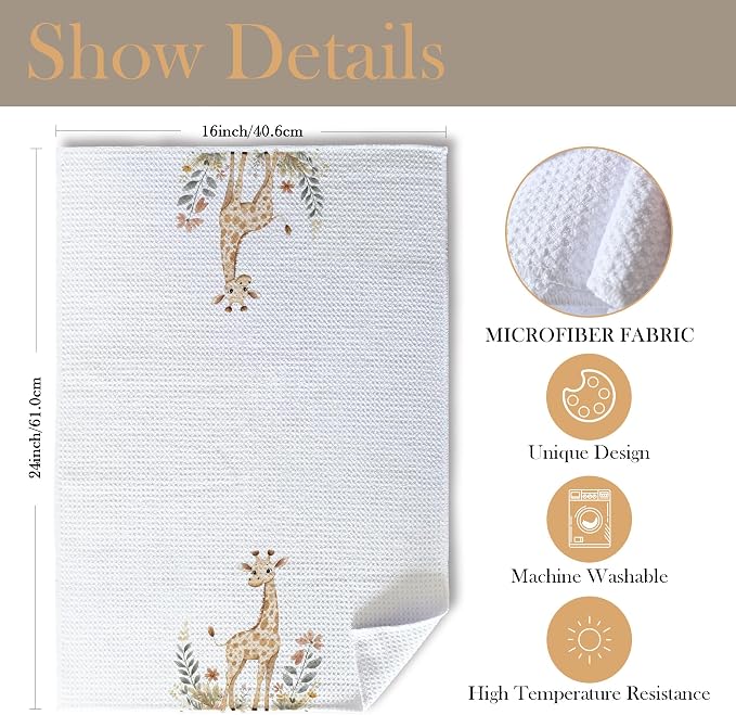 Giraffe Nursery Decor Kitchen Towels, Giraffe Gifts for Women Kids Dish Tea Towels for Kitchen, Animal Lover Gifts Decorative Hand Towel for Kids Bathroom Decor, 16x24 Inch