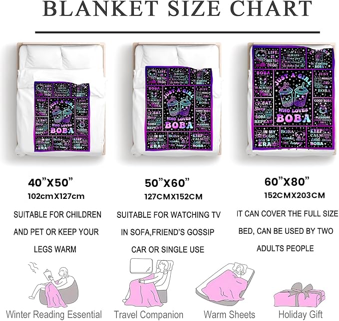 Bubble Tea Blanket Just A Girl Who Loves Boba Decor Stuff Plush Flannel Bedding CBubble Tea Gifts for Girls Women Kids Adults Room Decor 50"X40"