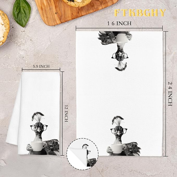 Funny Peacock Decor Coffee Kitchen Towels Gift, Peacock Bird Gifts for Women, Coffee Gifts for Women, Bird Lover Gift Decorative Dish Hand Tea Towels for Kitchen Home Bar Decor, 16x24 Inch