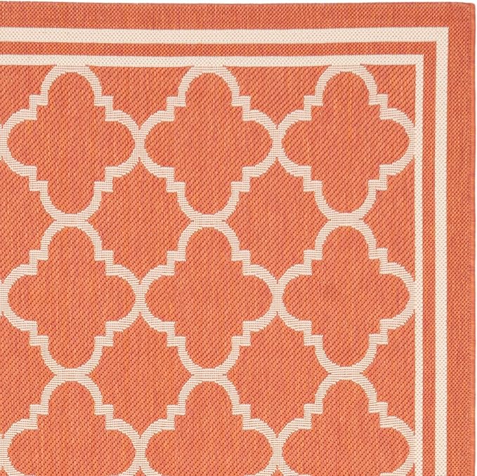 SAFAVIEH Washable Rug Outdoor Courtyard Collection - 4' x 5'7", Terracotta & Bone, Non-Shedding & Easy Cleaning, Ideal for Patio, Backyard, Mudroom (CY6918-241)