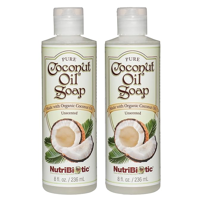 NutriBiotic – Pure Coconut Oil Soap, Unscented 8 Oz Twin Pack | Certified Organic, Unrefined, Biodegradable | Vegan & Made without GMOs, Gluten, Parabens or Sulfates | Rich, Cleansing Lather
