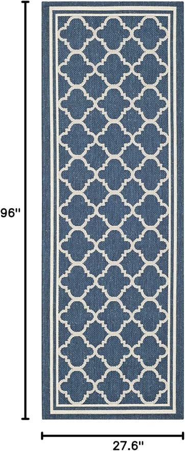 SAFAVIEH Washable Rug Outdoor Courtyard Collection - 2'3" x 8' Runner, Navy & Beige, Non-Shedding & Easy Cleaning, Ideal for Patio, Entryway, Mudroom, Hallway, Kitchen (CY6918-268)
