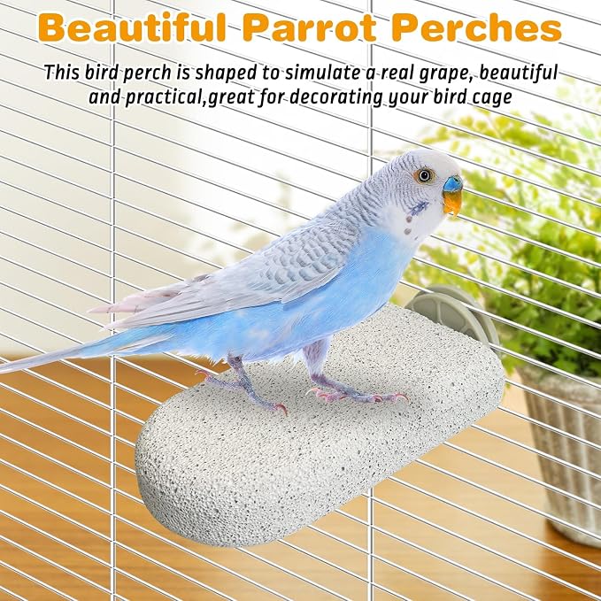 PINVNBY 3 PCS Large Bird Cage Perch Natural Parrot Beak Grinding Stone Calcium Parakeet Chew Toy Bird Stand Platform for Cockatiel Conure Lovebird Finch