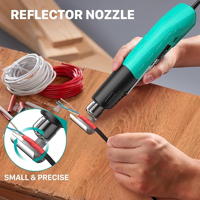 Heat Gun, 380W Fast Heat Mini Hot Air Gun with 2-Temp Settings 480°F-850°F(249°C-455°C) Overheat Protection Reflector Nozzle, 4.9Ft Long Cable for Shrink Wrap,Vinyl, Crafts, Epoxy Resin