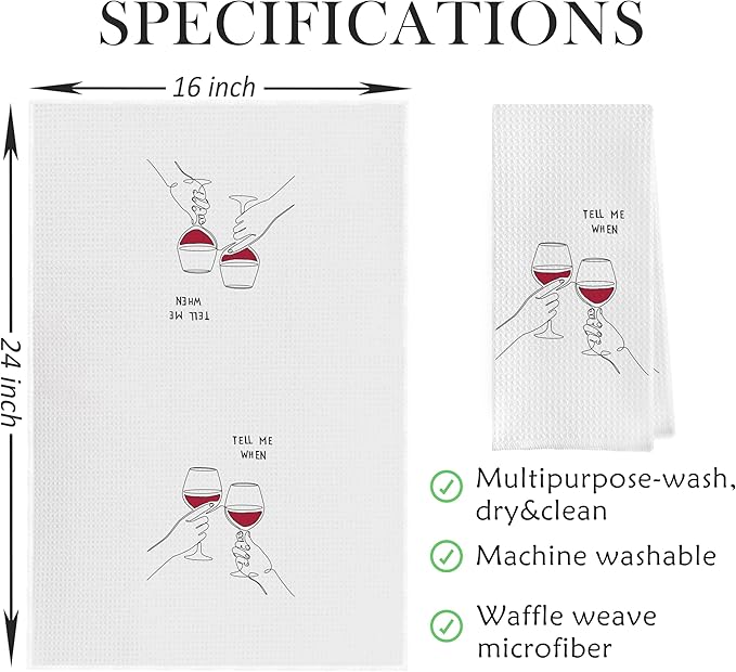 Gqtt Wine Lovers Dish Towel - Funny Decorative Waffle Weave Kitchen Towels, Tea Hand Towel, Housewarming Gift (16×24 Inches)