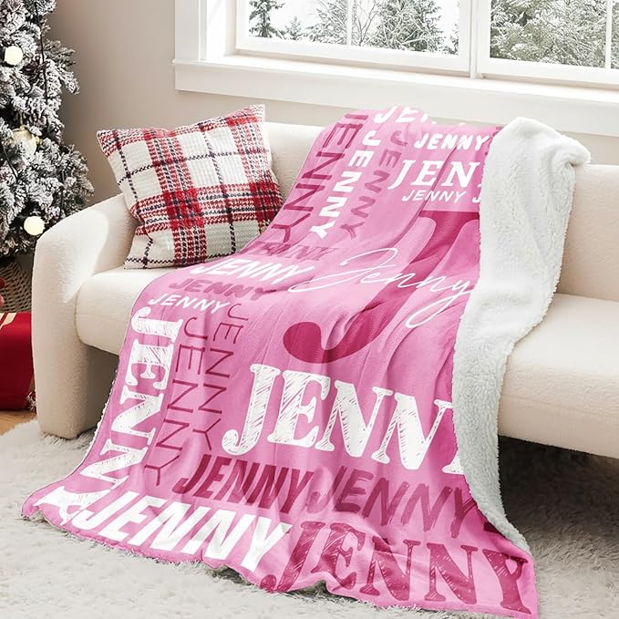 Personalized Blankets for Teen Boys Girls - Printed in USA Custom Blanket with Kid Names Reversible Plush Ultra-Soft Sherpa Fleece Monogrammed Baby Throw Blankets Customized Birthday Gifts for Adults