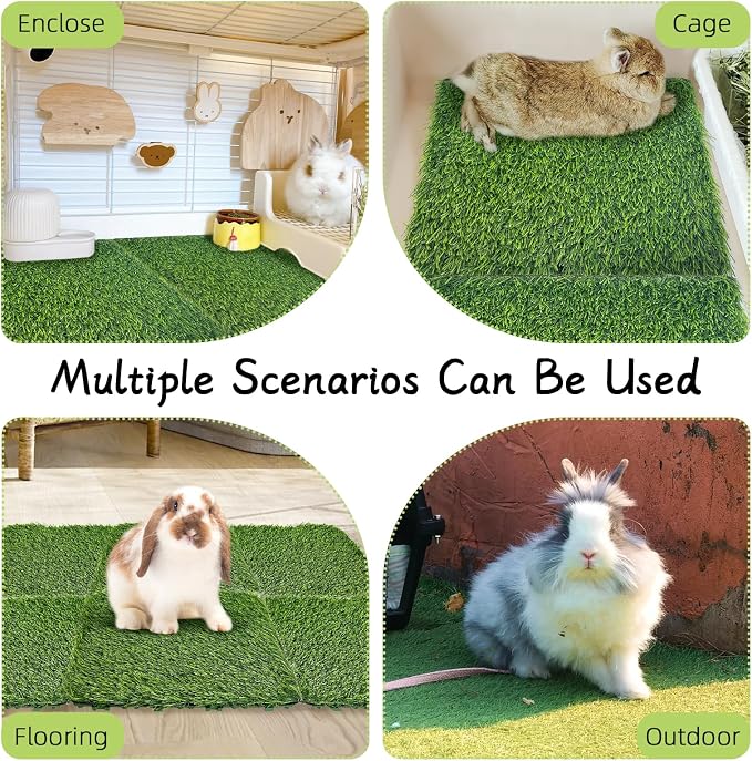 Hamiledyi 6 Pcs Artificial Rabbit Grass Mats Reusable Plastic Bunny Mat 11.8" x 11.8" Washable Turf Fake Grass Guinea Pig Pee Pads for Rabbit Chinchilla Small Pets Indoor Outdoor Trainer