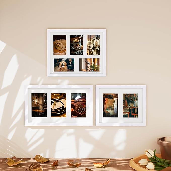 Vittanly 11x14 Collage Picture Frame, Displays 5Pcs 4x6 Pictures with Mat or 1Pcs 11x14 without Mat for Wall Mounting, Picture Frames Collage Wall Decor in White, 1 Pack