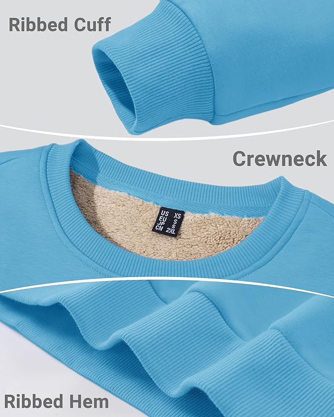 Boladeci Men's Full Sherpa Lined Crewneck Sweatshirts Heavy-weight Fleece Pullover Thick Thermal Long Sleeve Cotton