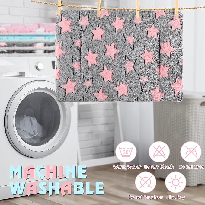 Haull 4 Pcs Waterproof Guinea Pig Bedding Soft Dog Cat Bed Crate Mat Small Animal Plush Cage Liners Rabbit Bunny Kennel Pad Reversible Cozy Pee Thickened Hamster Pad(Cute Star,13 x 10 Inch)