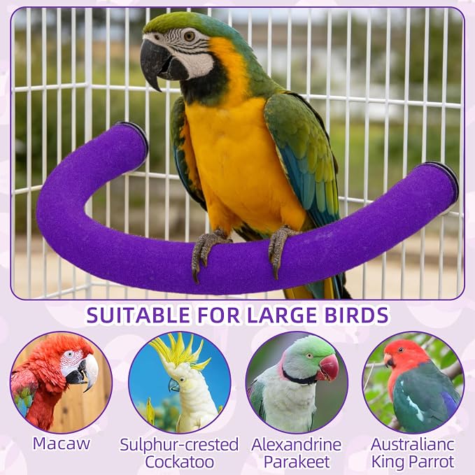 Rypet U-Shaped Large Parrot Perch, Quartz Bird Perch for Cage(Purple XL) | Safe Chew & Rest Perch for Large Birds, Durable Non-Toxic Cage Accessory, for Parakeets Cockatiels Conures Macaws