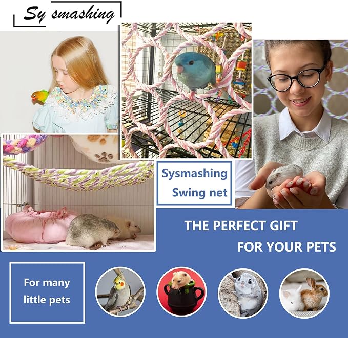 3 Pack Swing Hanging Toys,Bird Climbing Rope Net Ladders Small Medium Pet Activity Toy Suitable for Parakeet,Cockatiel,Cockatoo,Hamster,Rat,Ferret(Random Color)