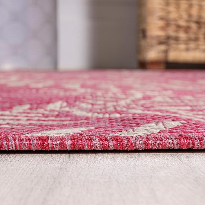 JONATHAN Y Palm Frond Indoor Outdoor Runner Rug 2X8 Fuchsia/Light Gray, Nevis for Backyard, Patio, Porch, Easy-Cleaning, High Traffic, Pet-Friendly, Non-Shedding (SMB119F-28)