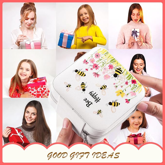 Bee Jewelry Box, Gifts For Women Teens Girls, Bumble Bee Lovers Themed Stuff Items Accessories Things Merchandise Decor Merch, Travel Ring Earrings Necklace Organizer Holder!