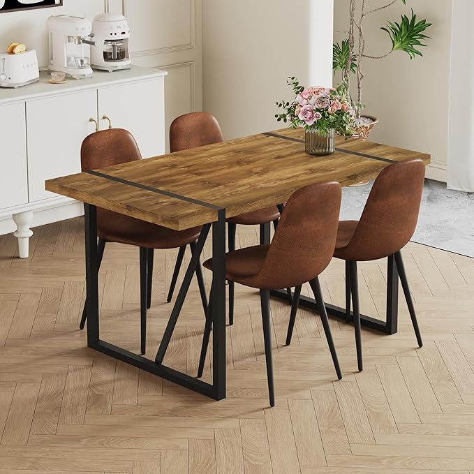 Dinner Table for 4-6,55'' Kitchen Table,Kitchen & Dining Room Tables, MDF Wood Dining Table with Metal Legs for Living Room & Dining Room